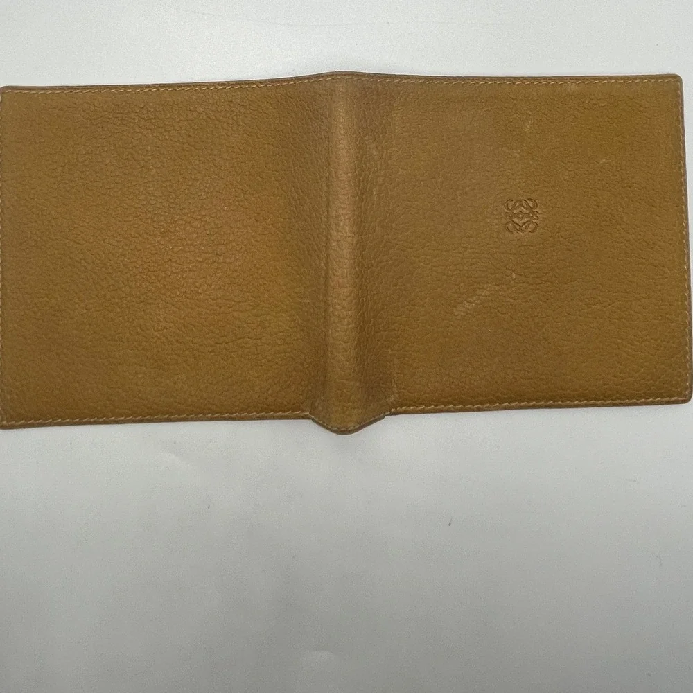 Loewe Vintage Tan Pebbled Leather Bifold Wallet Brown Interior Anagram Box#840